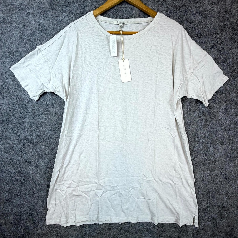 Z Supply Delta Oversized T-Shirt Dress Women Small Heather Gray Slub Knit Cotton